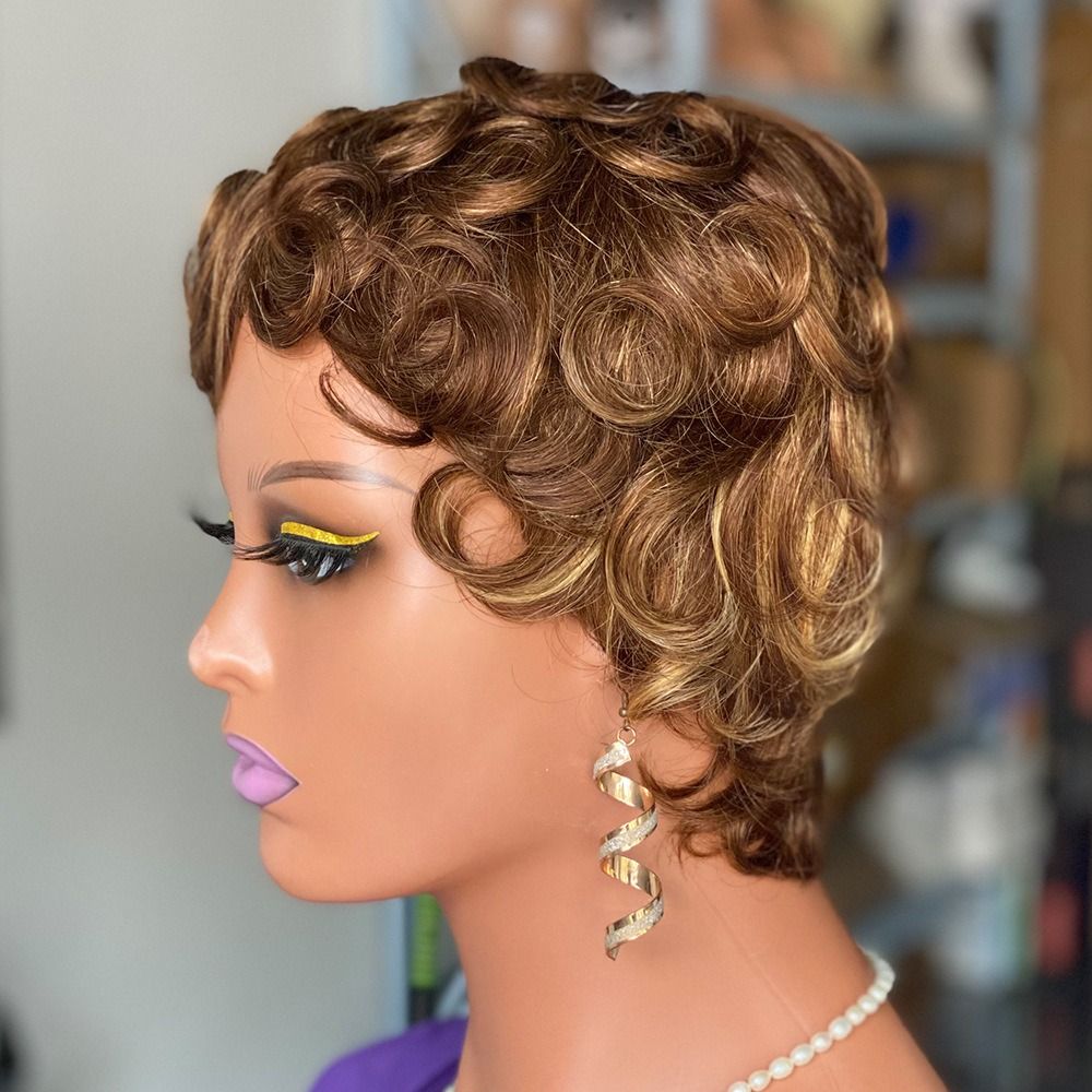 Short Wavy Wig Human Hair Human Hair Machine European and American Wig Short Headgear