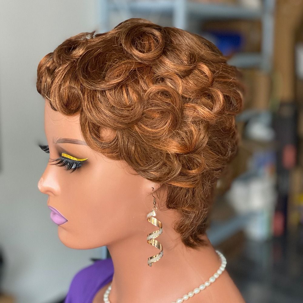 Short Wavy Wig Human Hair Human Hair Machine European and American Wig Short Headgear