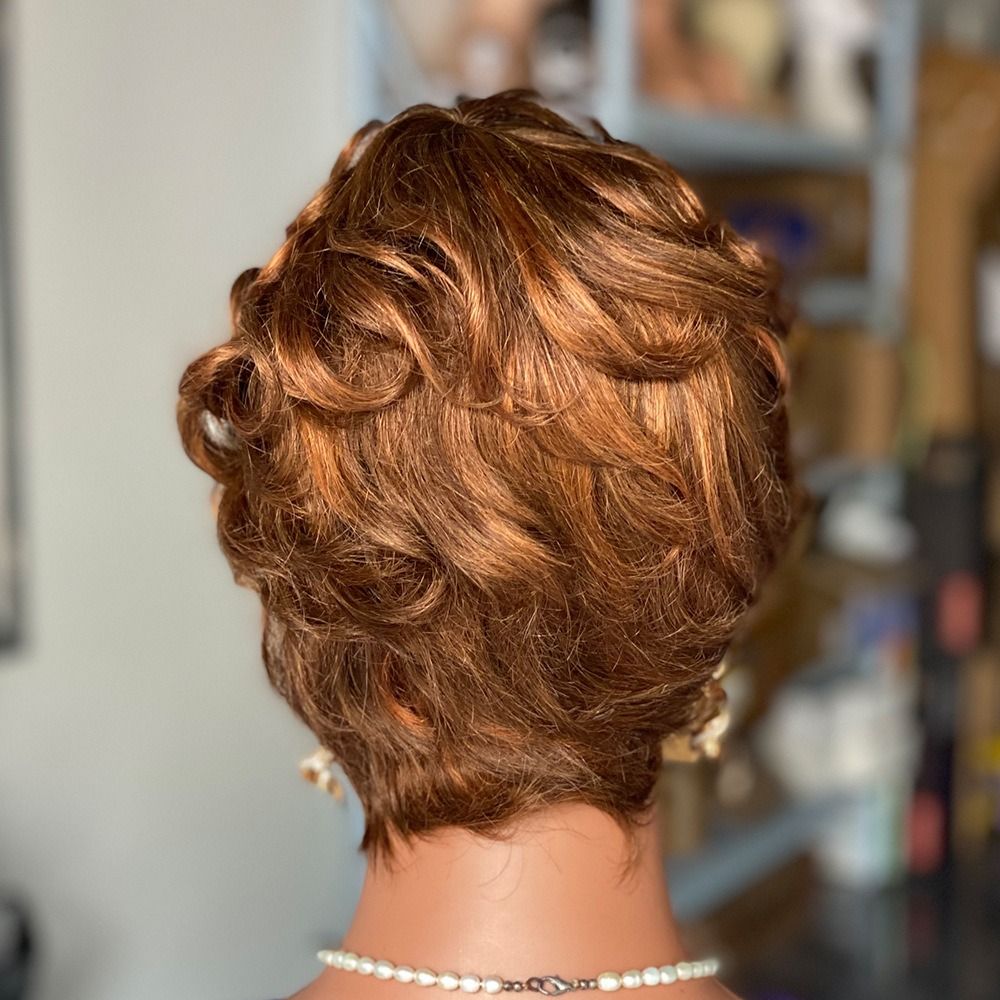 Short Wavy Wig Human Hair Human Hair Machine European and American Wig Short Headgear