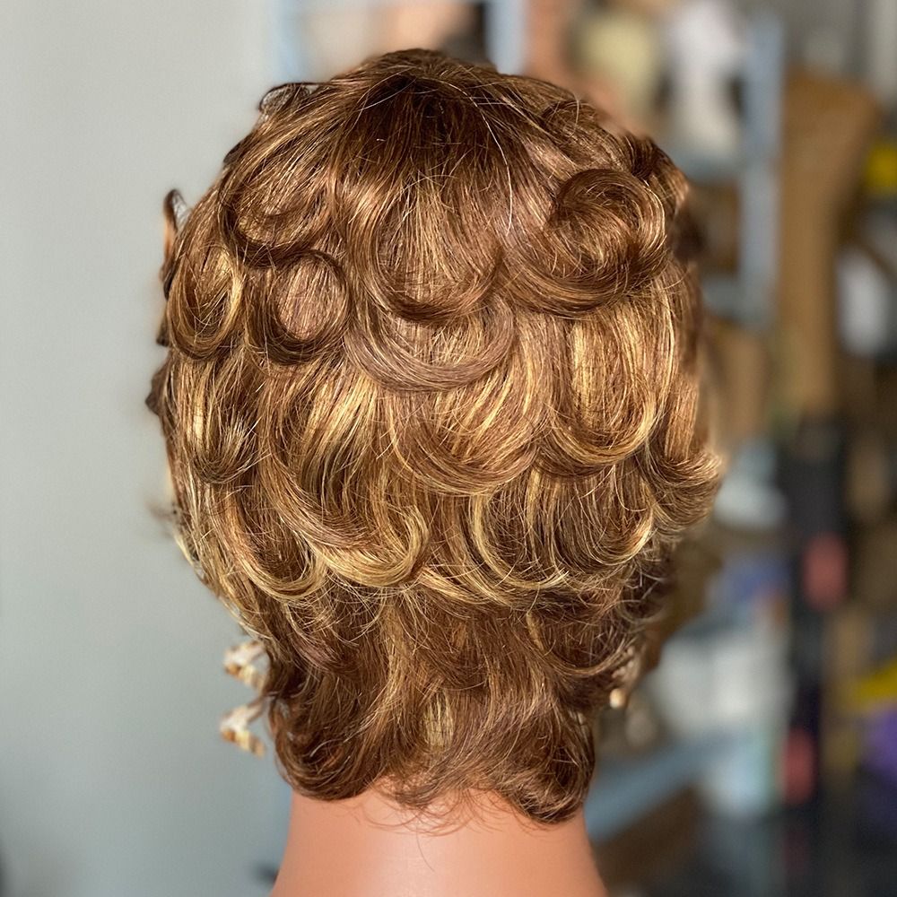 Short Wavy Wig Human Hair Human Hair Machine European and American Wig Short Headgear