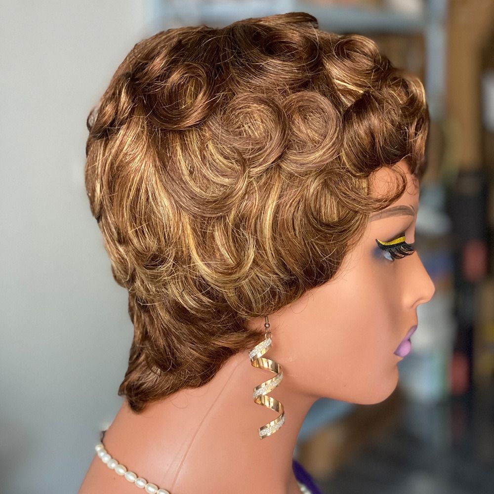 Short Wavy Wig Human Hair Human Hair Machine European and American Wig Short Headgear