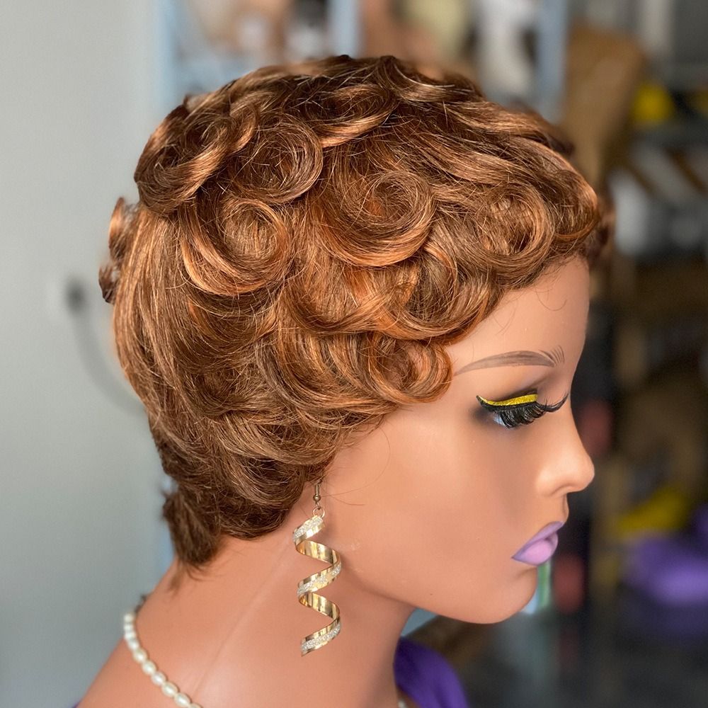 Short Wavy Wig Human Hair Human Hair Machine European and American Wig Short Headgear