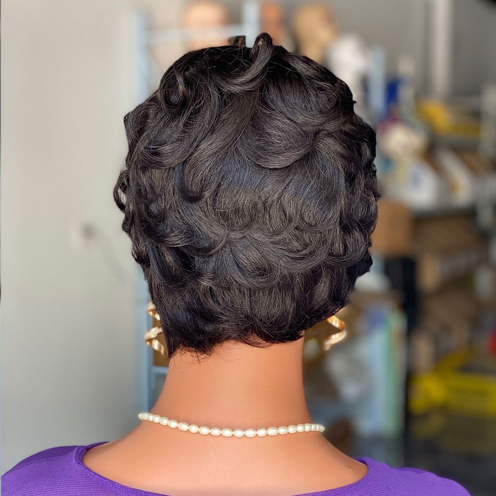 Short Wavy Wig Human Hair Human Hair Machine European and American Wig Short Headgear