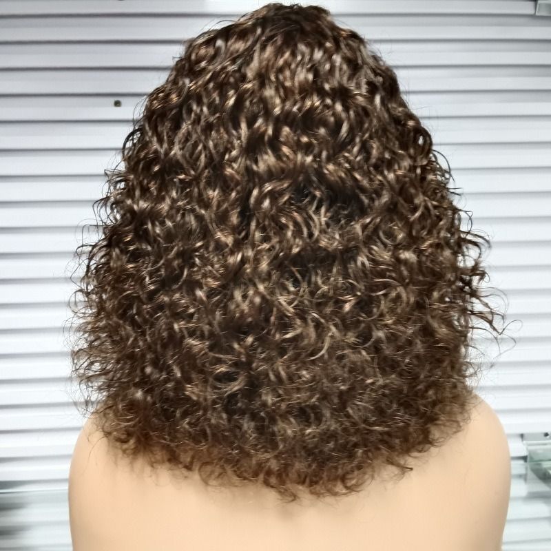 12A Brazilian Piano 4/27 Color Curly Bob Fringe Bangs Wig
