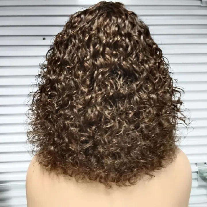 12A Brazilian Piano 4/27 Color Curly Bob Fringe Bangs Wig