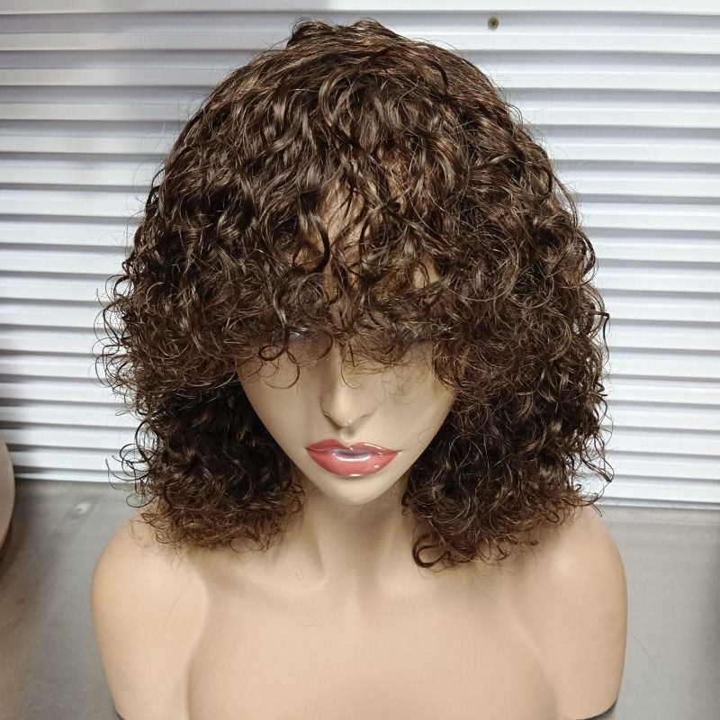 12A Brazilian Piano 4/27 Color Curly Bob Fringe Bangs Wig