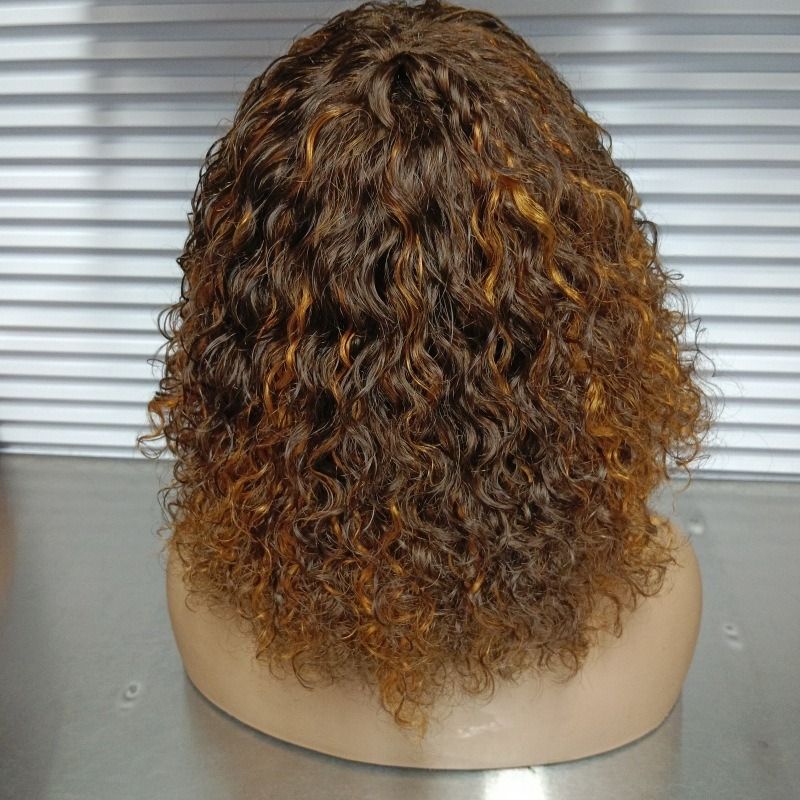 12A Brazilian Piano 4/27 Color Curly Bob Fringe Bangs Wig