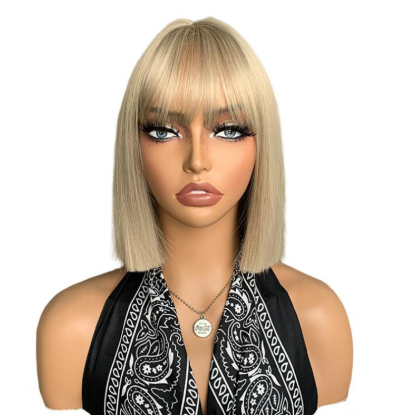 European and American fashion women's short straight bob with bangs synthetic natural simulation wig 5 stylish white colors available