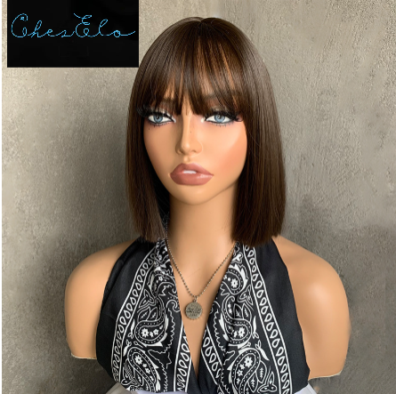 European and American fashion women's short straight bob with bangs synthetic natural simulation wig 5 stylish white colors available