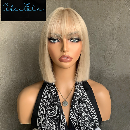 European and American fashion women's short straight bob with bangs synthetic natural simulation wig 5 stylish white colors available