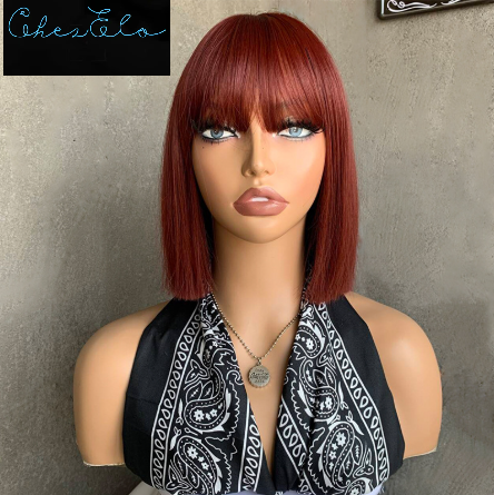 European and American fashion women's short straight bob with bangs synthetic natural simulation wig 5 stylish white colors available