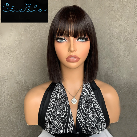 European and American fashion women's short straight bob with bangs synthetic natural simulation wig 5 stylish white colors available