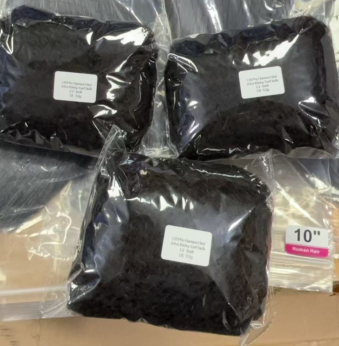 3 pcs kit PROMOTION AFRO KINKY BULK Human Hair Extension Black Color 30g Net Weight 10 inch 12inch