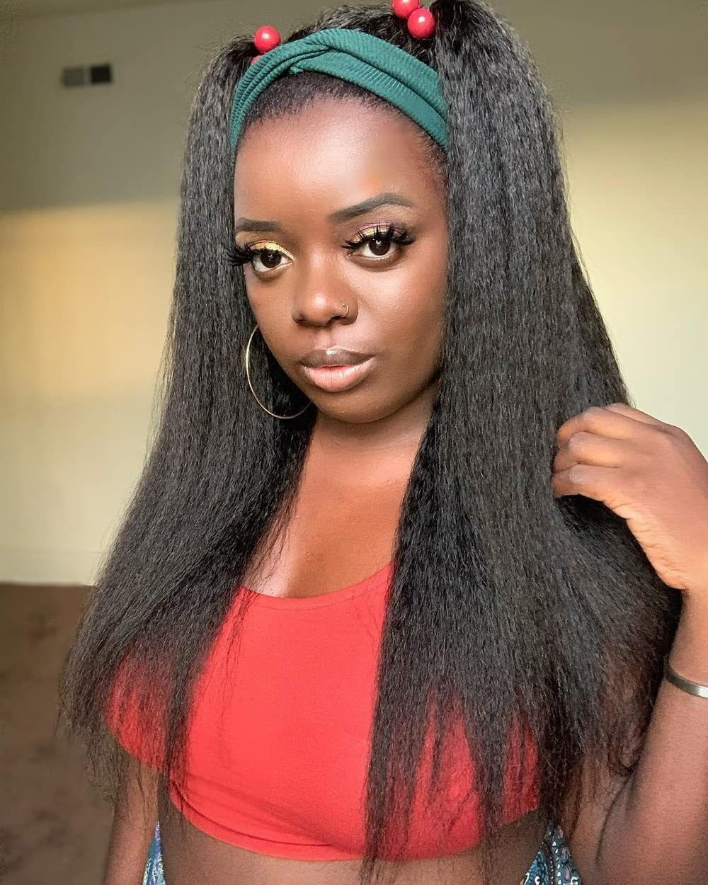 Yaki Straight Ice Silk Headband Wig – Glueless, Soft & Natural Headscarf Afro Wigs For Black Women 18-32inch