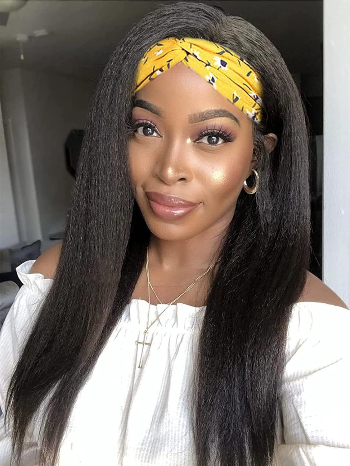 Yaki Straight Ice Silk Headband Wig – Glueless, Soft & Natural Headscarf Afro Wigs For Black Women 18-32inch