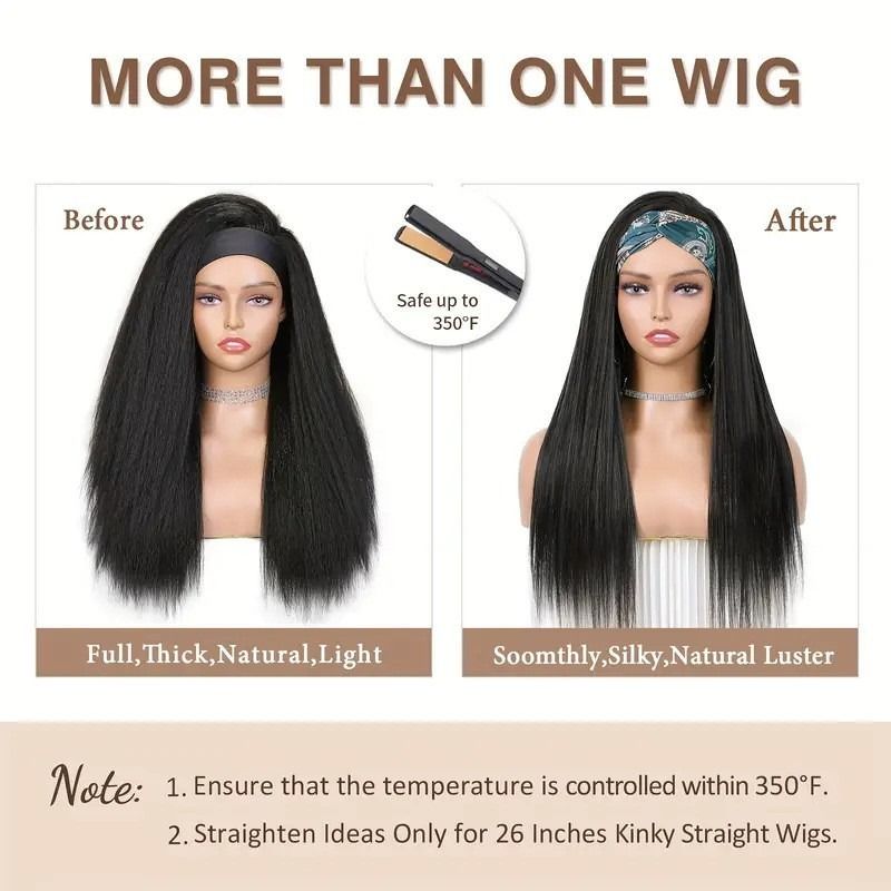 Yaki Straight Ice Silk Headband Wig – Glueless, Soft & Natural Headscarf Afro Wigs For Black Women 18-32inch