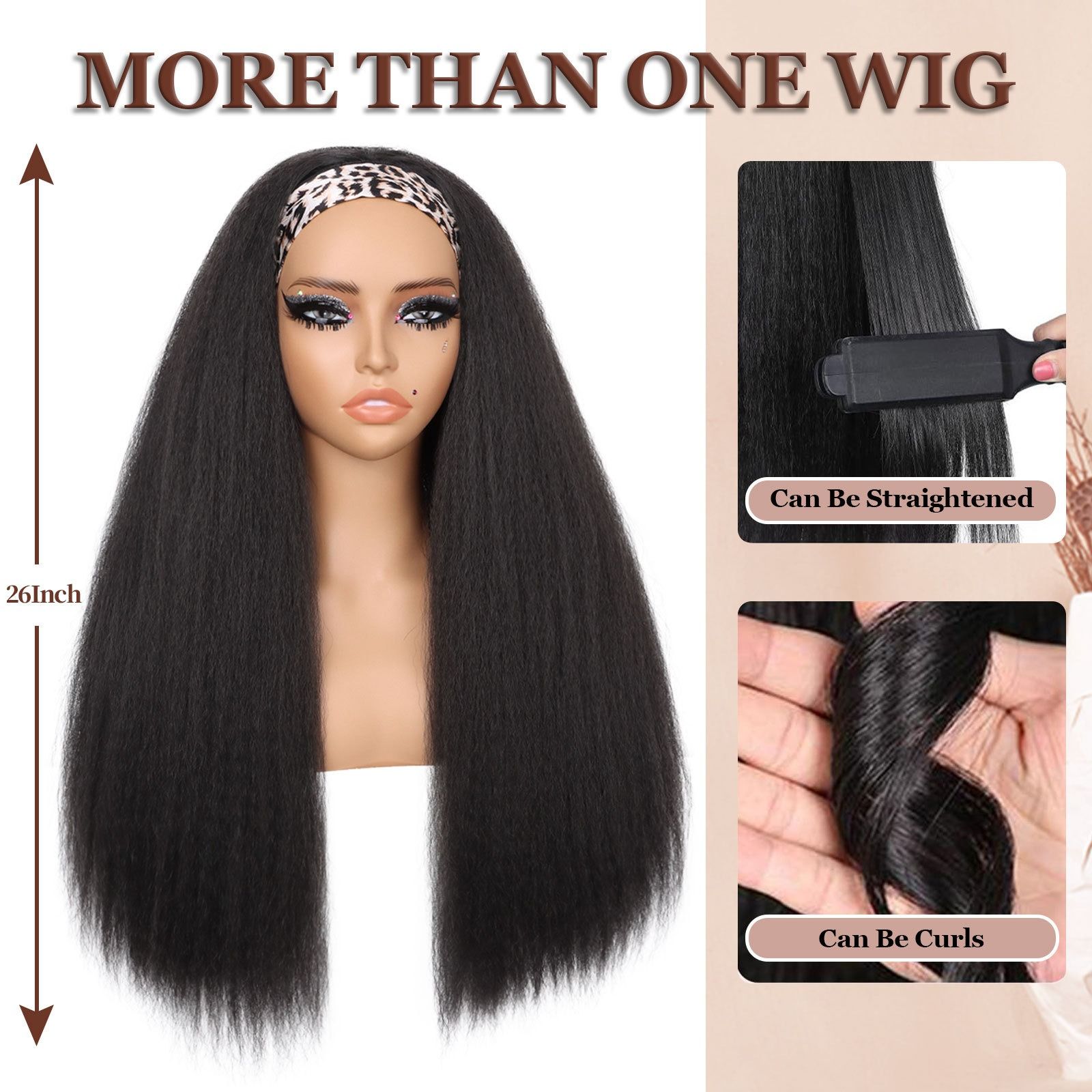 Yaki Straight Ice Silk Headband Wig – Glueless, Soft & Natural Headscarf Afro Wigs For Black Women 18-32inch