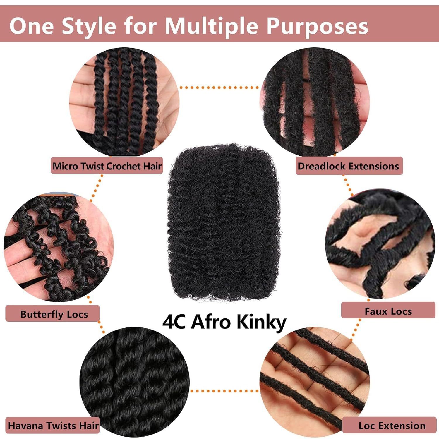 AFRO KINKY BULK 100% Human Hair Extension Black Color 30g Net Weight 14inches