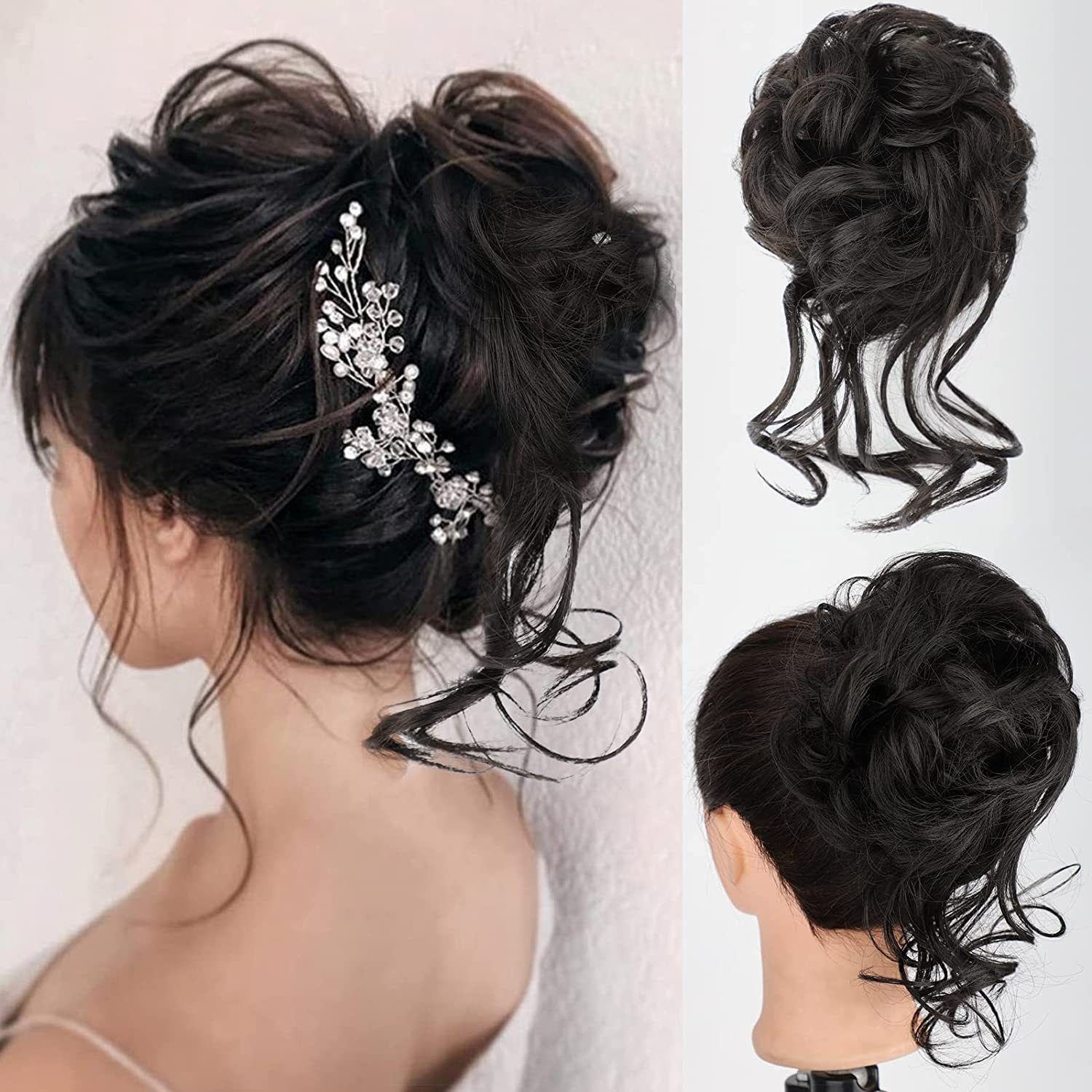 Long Beard Hair Bun Flower Bud High-Temperature Fiber Hairpiece Messy Bun Headpiece