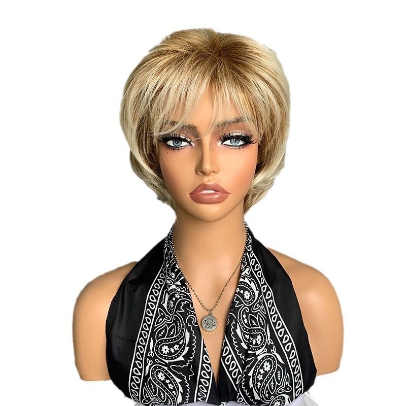 Fashion short blonde curly hair chemical fibre matte qualitative synthetic wig female wig