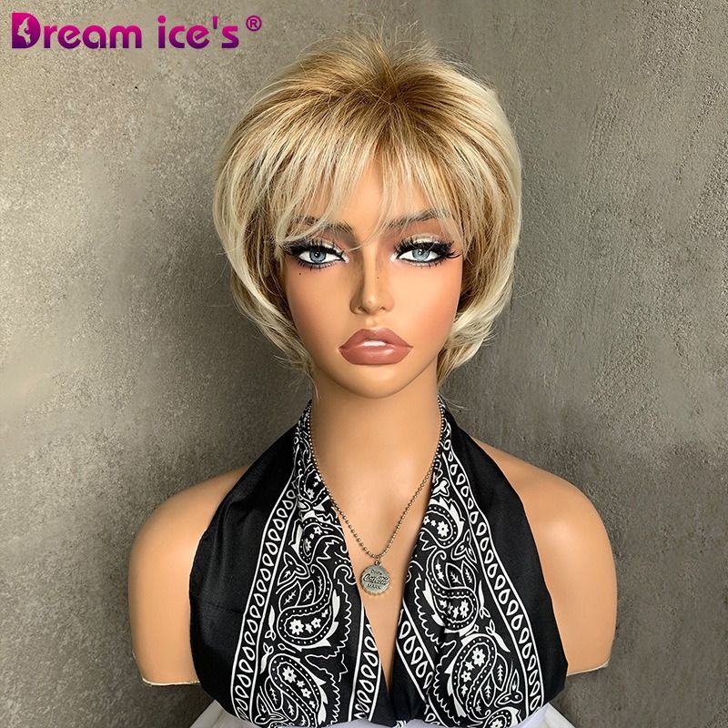 Fashion short blonde curly hair chemical fibre matte qualitative synthetic wig female wig