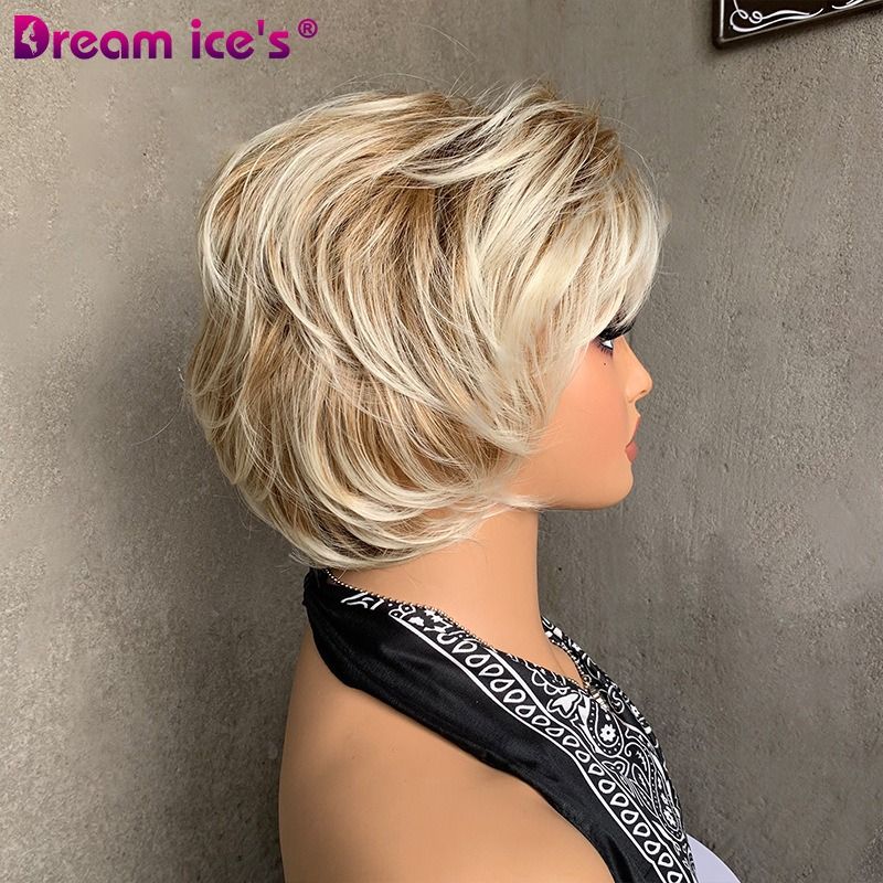 Fashion short blonde curly hair chemical fibre matte qualitative synthetic wig female wig