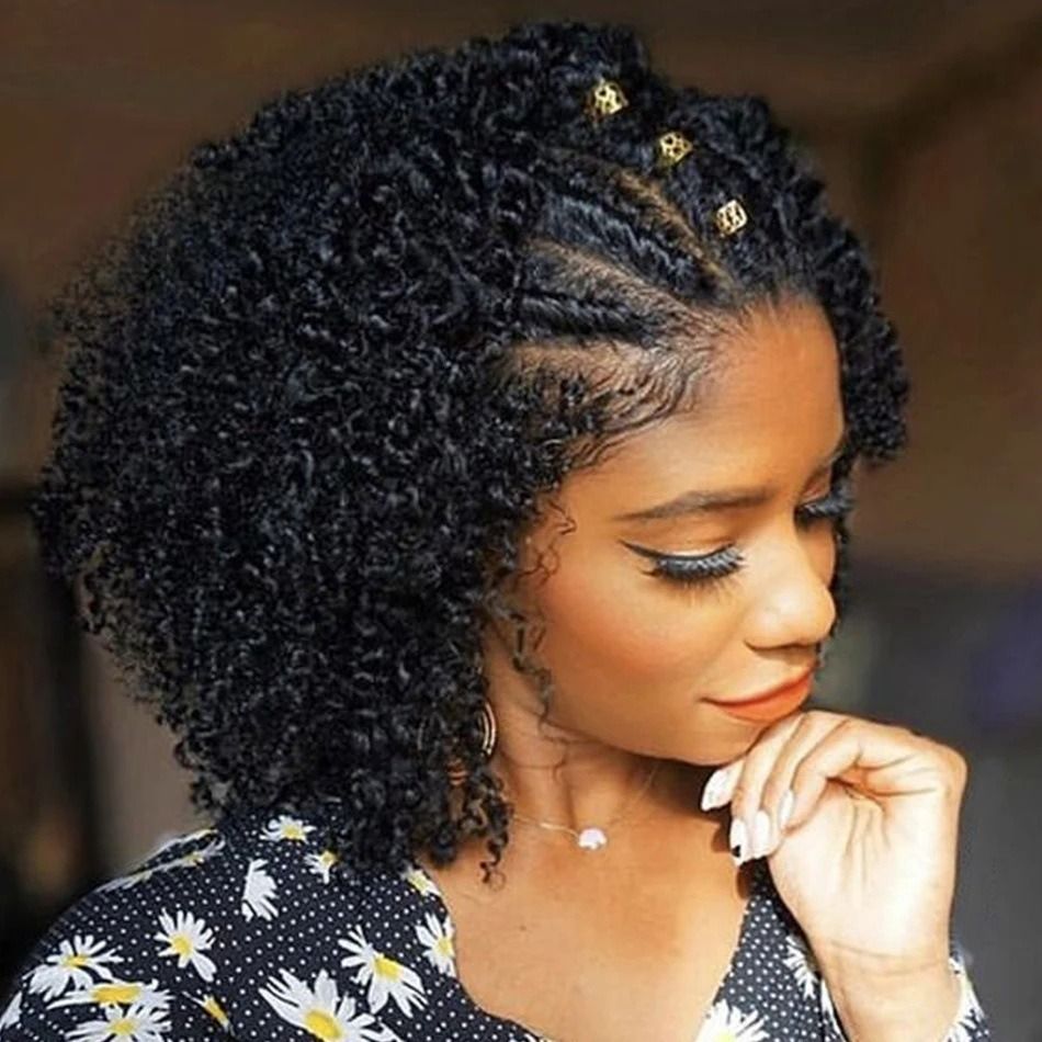 Braided Human Hair Wig 13x4 Lace Front Wigs Curly BOB