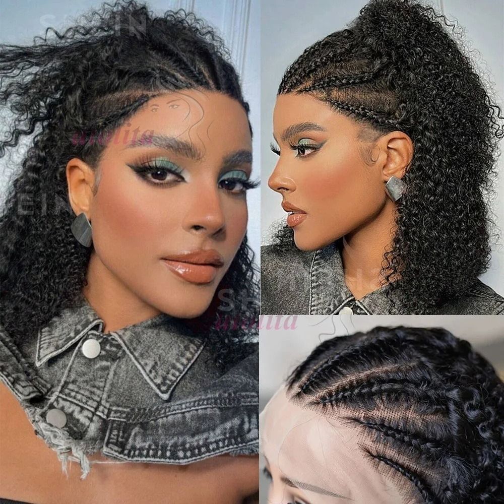Braided Human Hair Wig 13x4 Lace Front Wigs Curly BOB