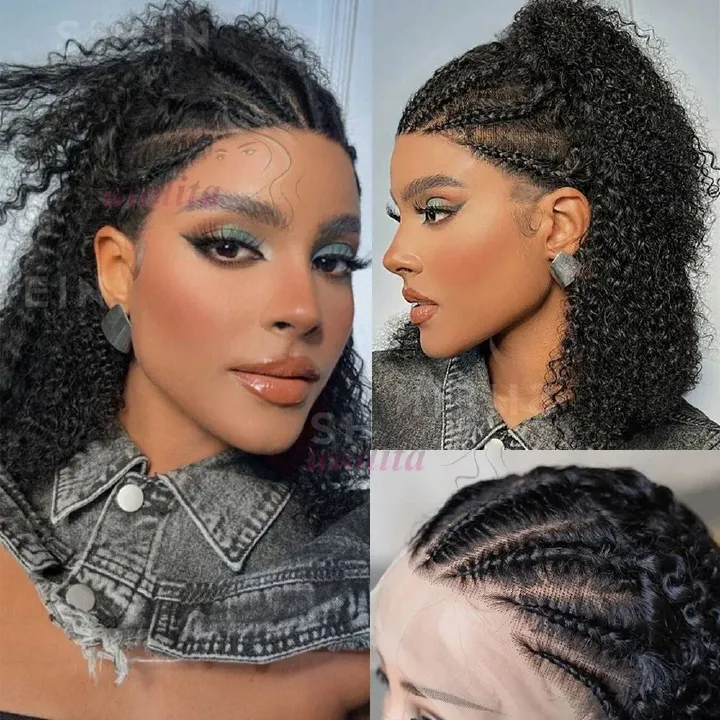 Braided Human Hair Wig 13x4 Lace Front Wigs Curly BOB