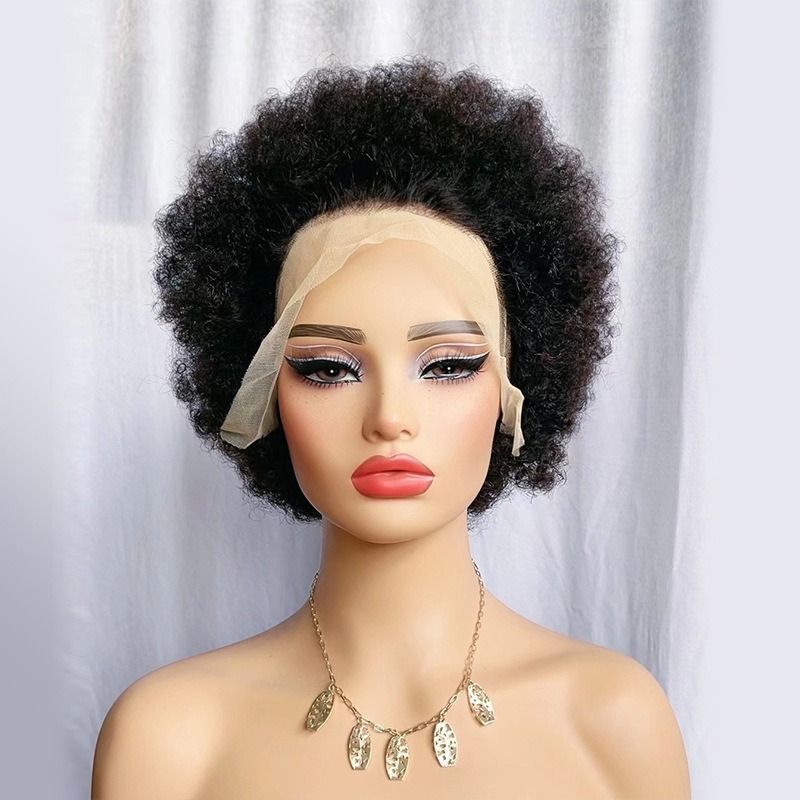 Short Afro Curly Human Hair Wig for Black Women – Kinky Curly Lace Front Wig, Natural Full Hair Look, Fluffy and Voluminous Bob Style