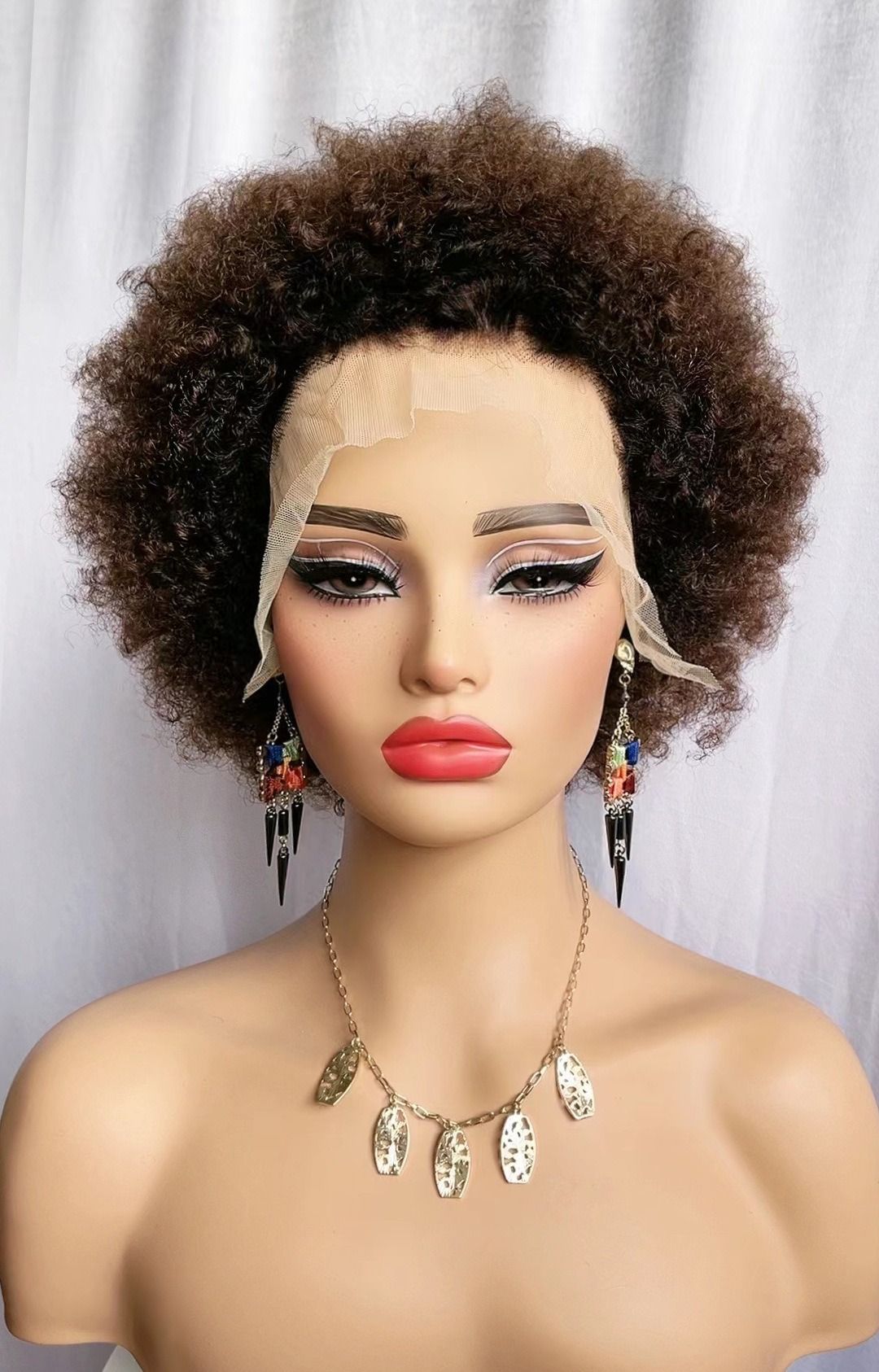 Short Afro Curly Human Hair Wig for Black Women – Kinky Curly Lace Front Wig, Natural Full Hair Look, Fluffy and Voluminous Bob Style