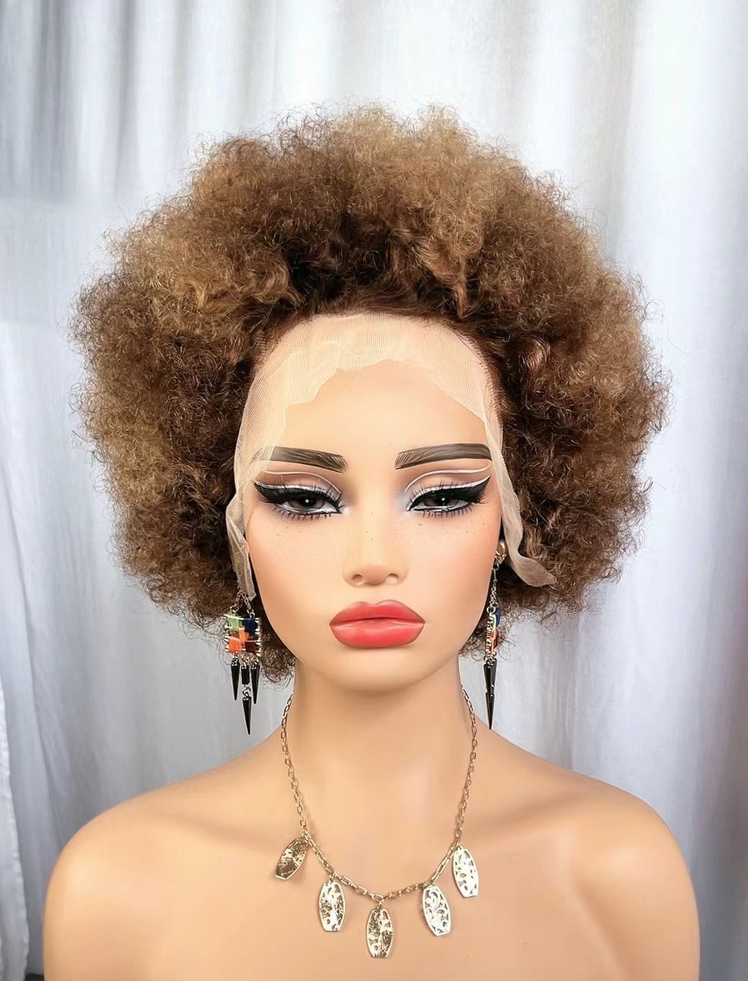 Short Afro Curly Human Hair Wig for Black Women – Kinky Curly Lace Front Wig, Natural Full Hair Look, Fluffy and Voluminous Bob Style