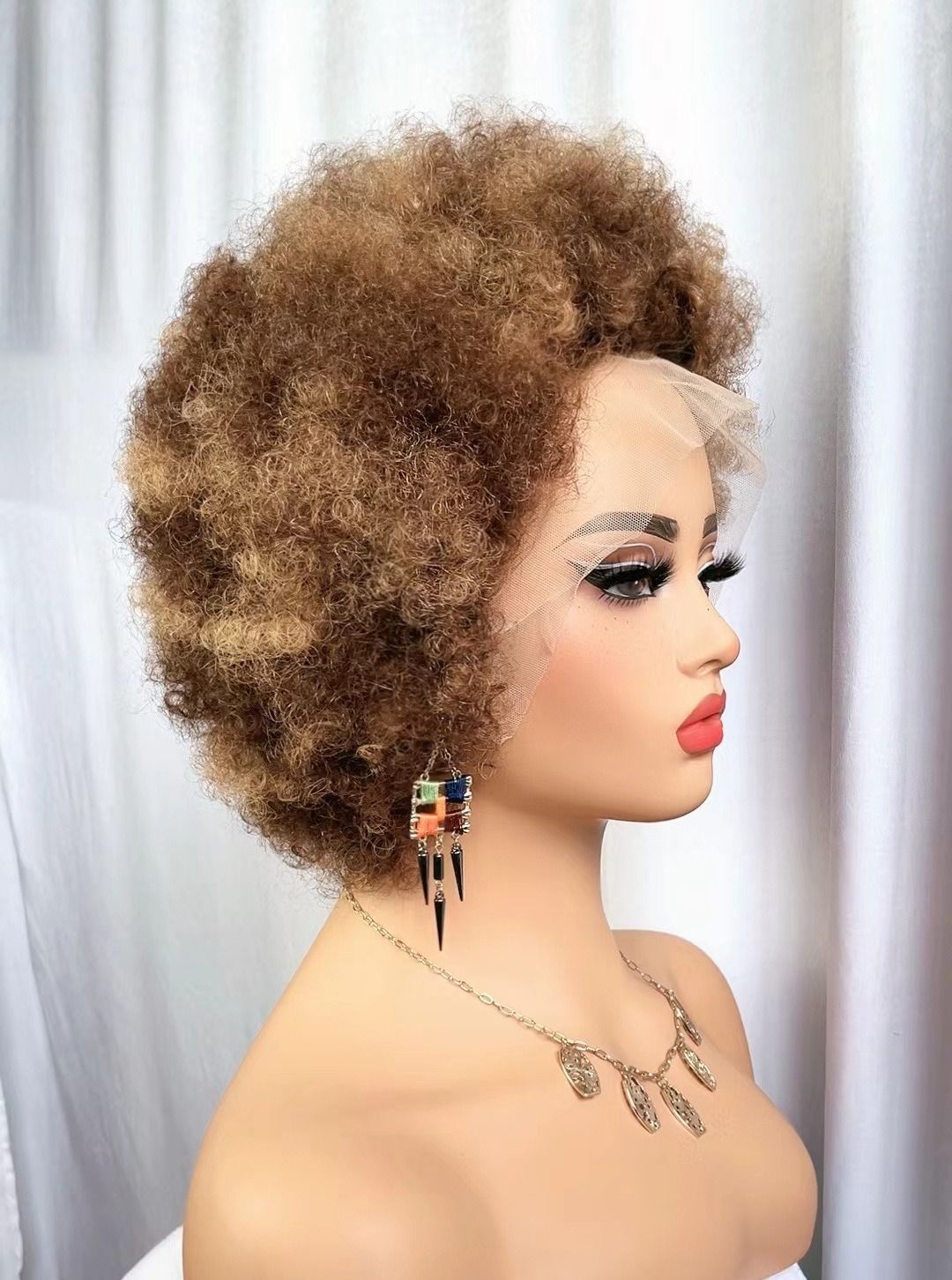 Short Afro Curly Human Hair Wig for Black Women – Kinky Curly Lace Front Wig, Natural Full Hair Look, Fluffy and Voluminous Bob Style