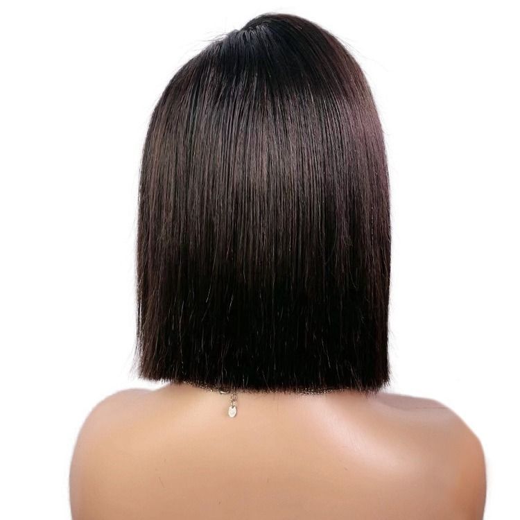 13x4 Lace Front Human Hair Wig – Short Bob Straight Wig with C-Part, Natural Black, Side Part Glueless Wig for Black Women