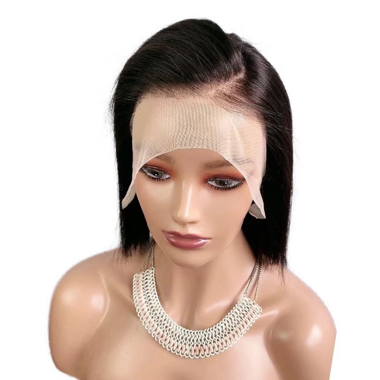 13x4 Lace Front Human Hair Wig – Short Bob Straight Wig with C-Part, Natural Black, Side Part Glueless Wig for Black Women