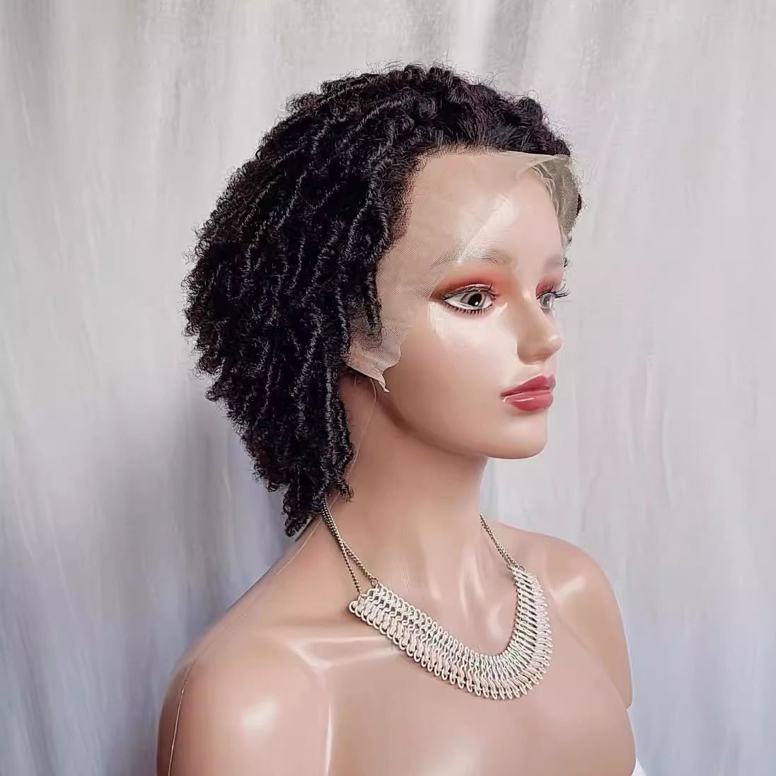 13x4 Lace Front Human Hair Wig – Afro Twist Dreadlock Style, Hollow Curly Bomb Wig for Black Women, Realistic Full Head Wig