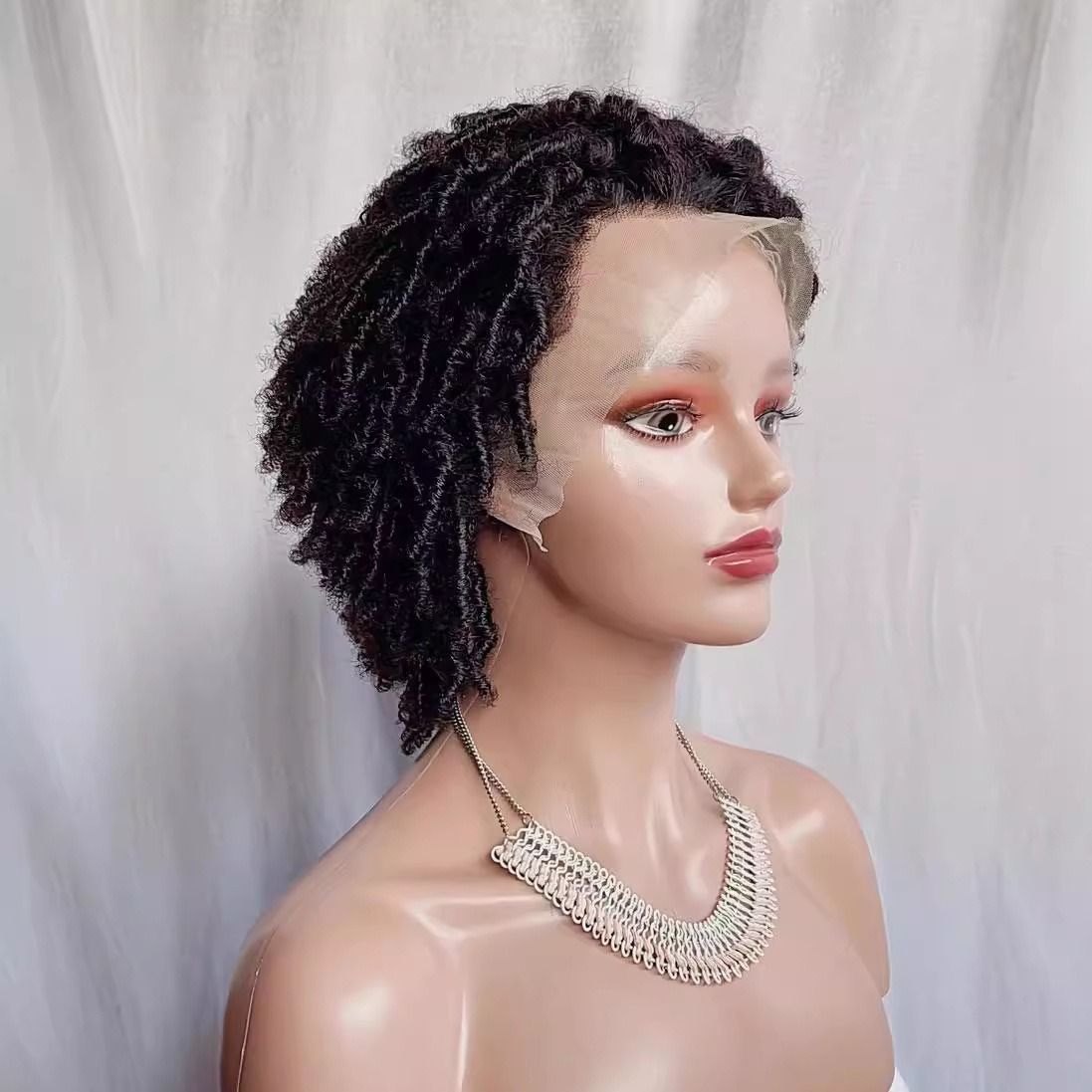 13x4 Lace Front Human Hair Wig – Afro Twist Dreadlock Style, Hollow Curly Bomb Wig for Black Women, Realistic Full Head Wig