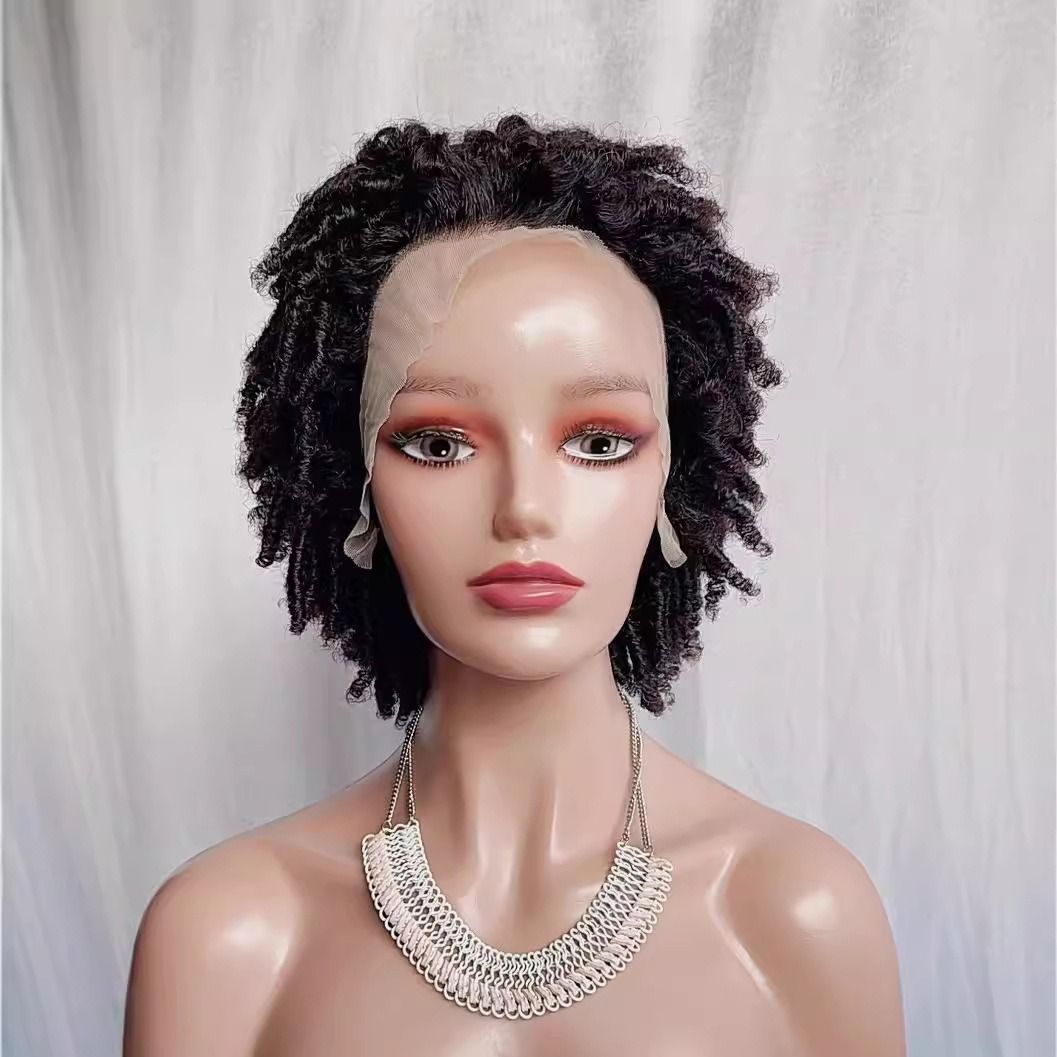 13x4 Lace Front Human Hair Wig – Afro Twist Dreadlock Style, Hollow Curly Bomb Wig for Black Women, Realistic Full Head Wig