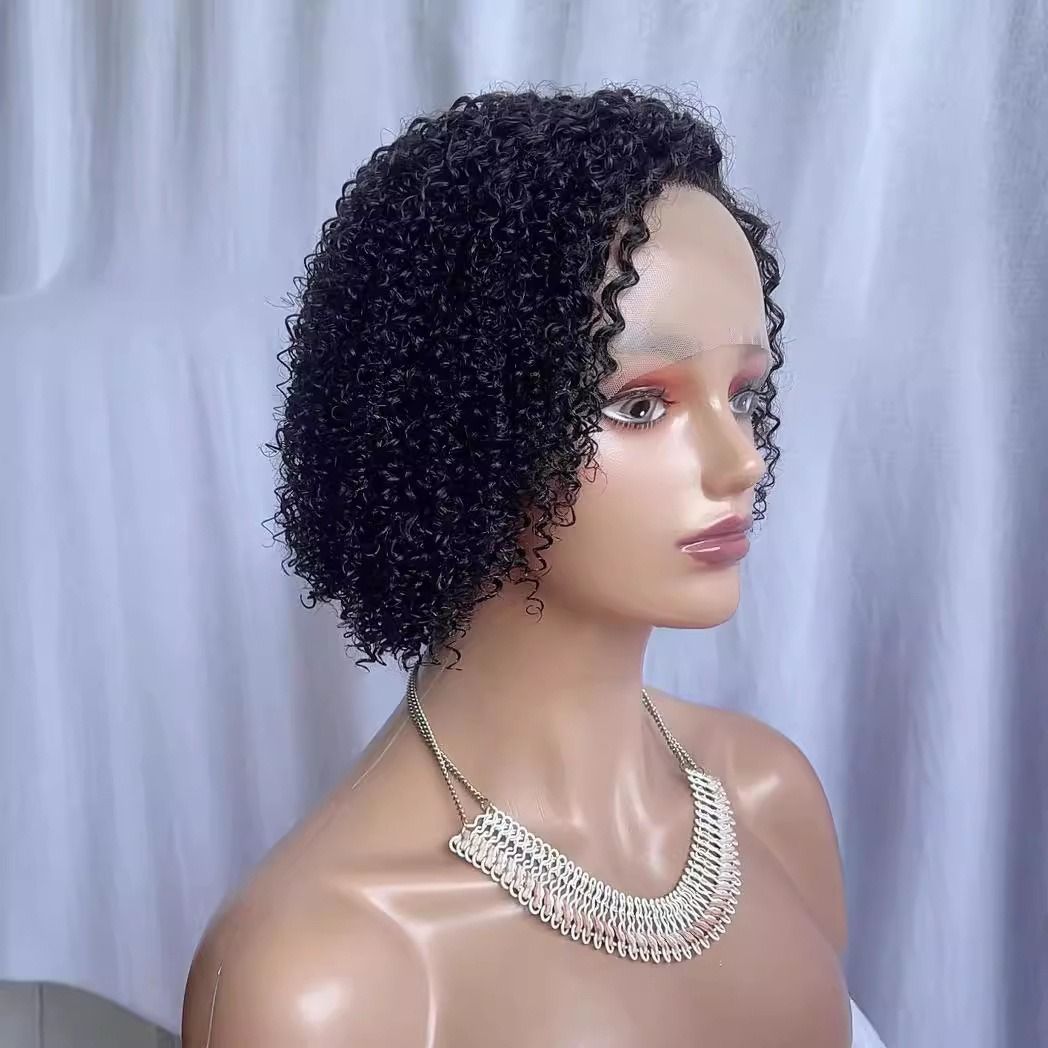 C-Part Lace Front Human Hair Wig – Short Fluffy Curly Bob Wig for Black Women, Natural Afro Style, Glueless Wig for Kenya Market