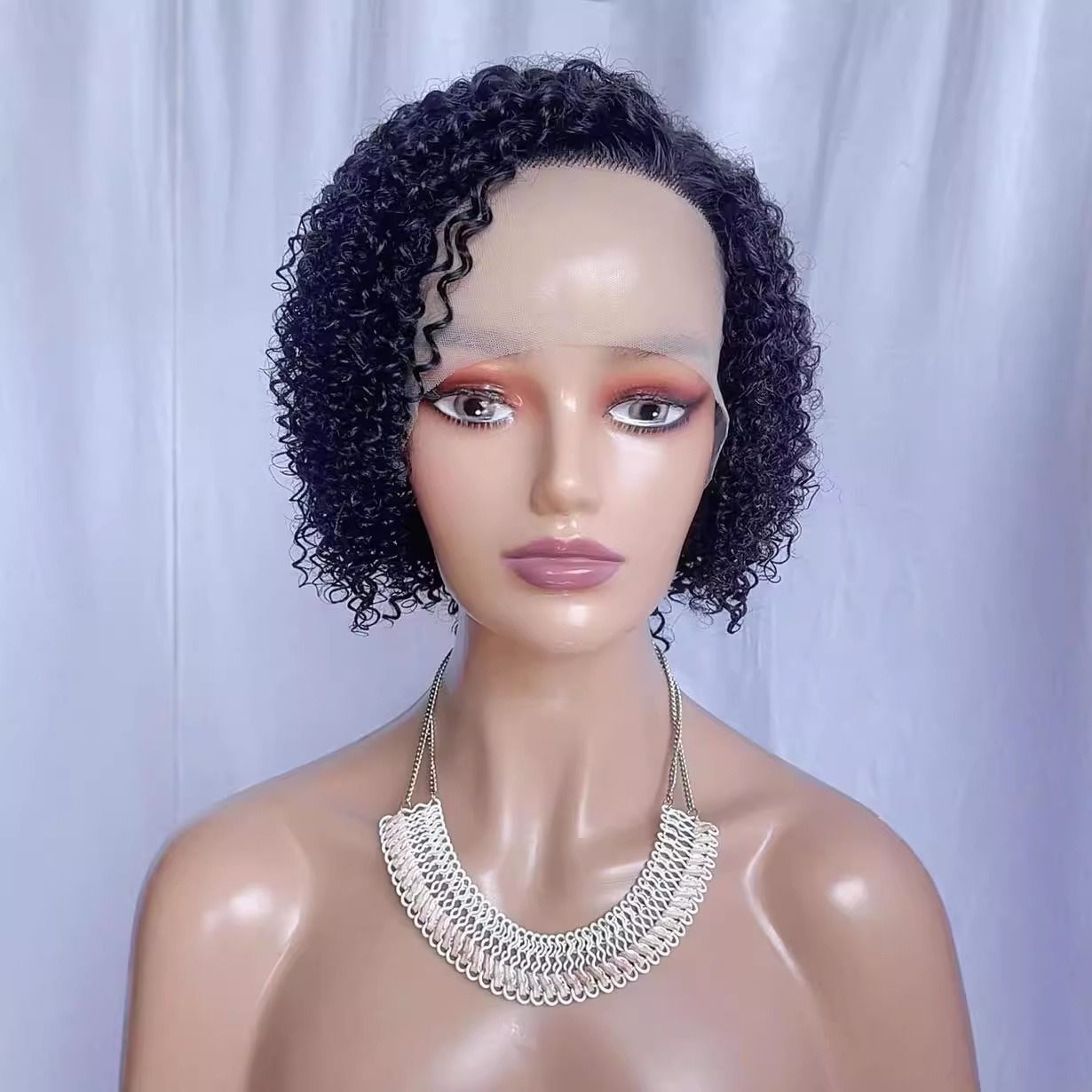 C-Part Lace Front Human Hair Wig – Short Fluffy Curly Bob Wig for Black Women, Natural Afro Style, Glueless Wig for Kenya Market