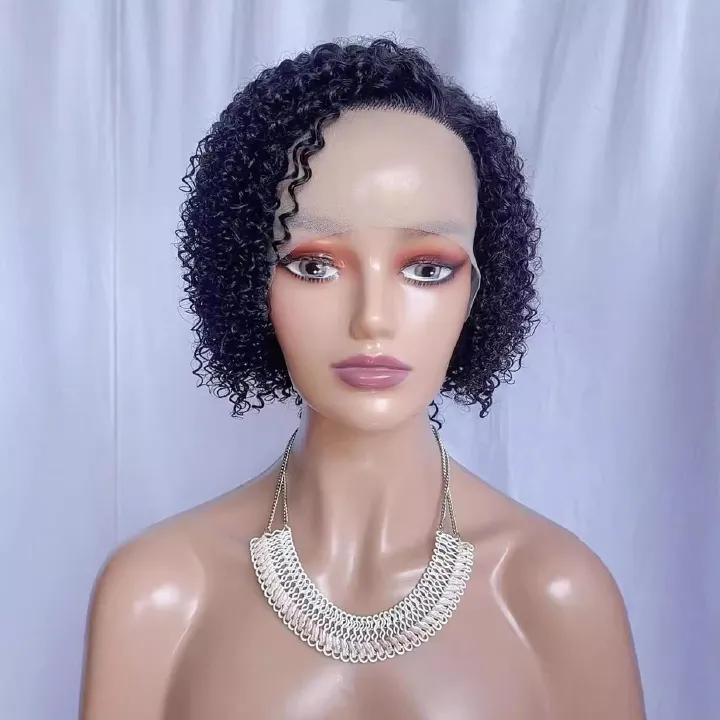 C-Part Lace Front Human Hair Wig – Short Fluffy Curly Bob Wig for Black Women, Natural Afro Style, Glueless Wig for Kenya Market