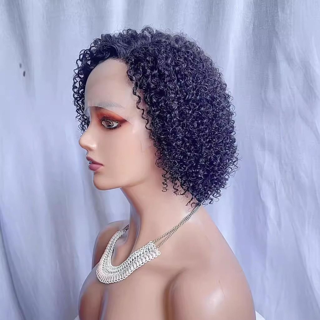 C-Part Lace Front Human Hair Wig – Short Fluffy Curly Bob Wig for Black Women, Natural Afro Style, Glueless Wig for Kenya Market