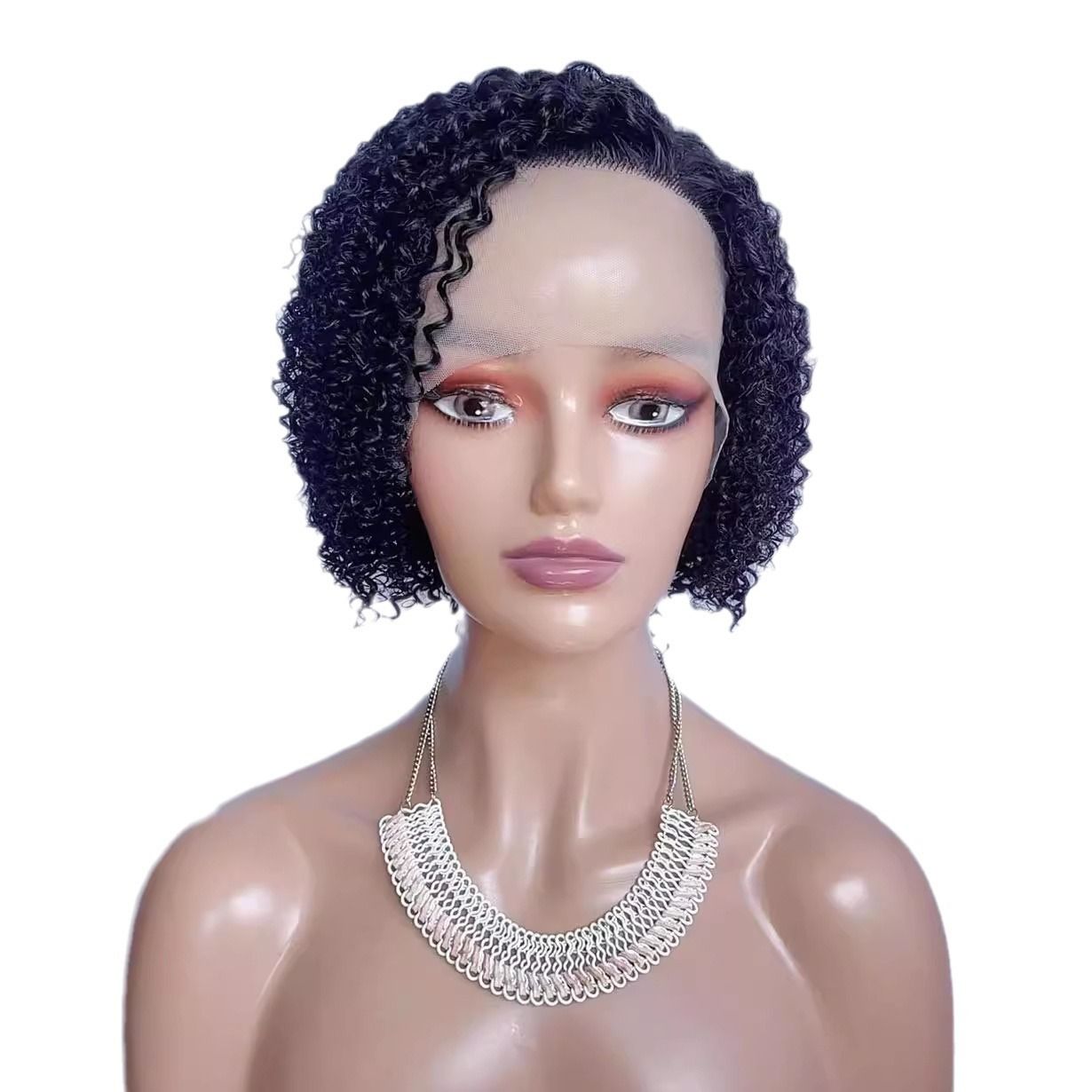 C-Part Lace Front Human Hair Wig – Short Fluffy Curly Bob Wig for Black Women, Natural Afro Style, Glueless Wig for Kenya Market
