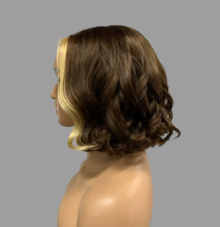Brown with Blonde Highlight Bob Wig – 100% Human Hair – Short Straight Bob for Women – Glueless, Natural Look – Stylish Wig for Kenya Beauty