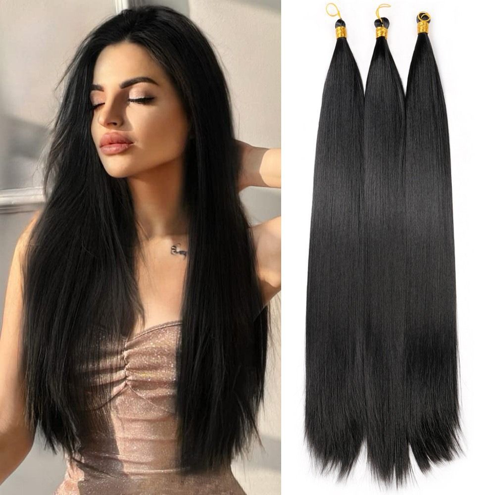 Bone Straight Bulk Hair – 24 Inch High Temperature Fiber Synthetic Straight Hair for Braiding & Wig Making