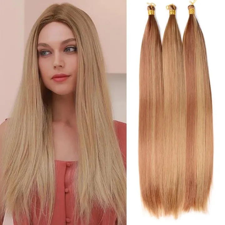 Bone Straight Bulk Hair – 24 Inch High Temperature Fiber Synthetic Straight Hair for Braiding & Wig Making