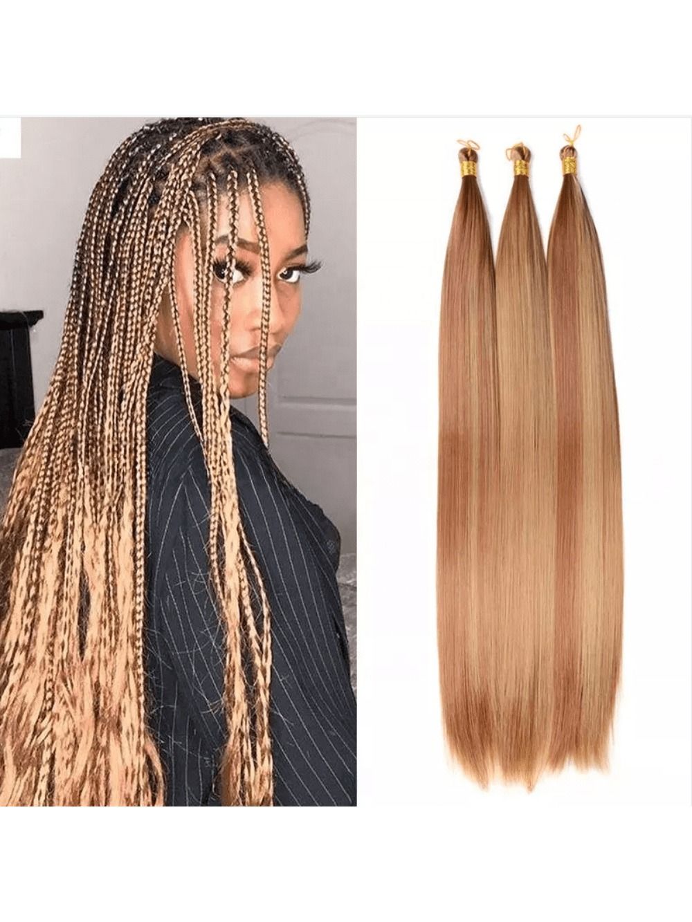 Bone Straight Bulk Hair – 24 Inch High Temperature Fiber Synthetic Straight Hair for Braiding & Wig Making