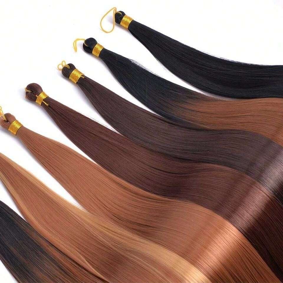Bone Straight Bulk Hair – 24 Inch High Temperature Fiber Synthetic Straight Hair for Braiding & Wig Making