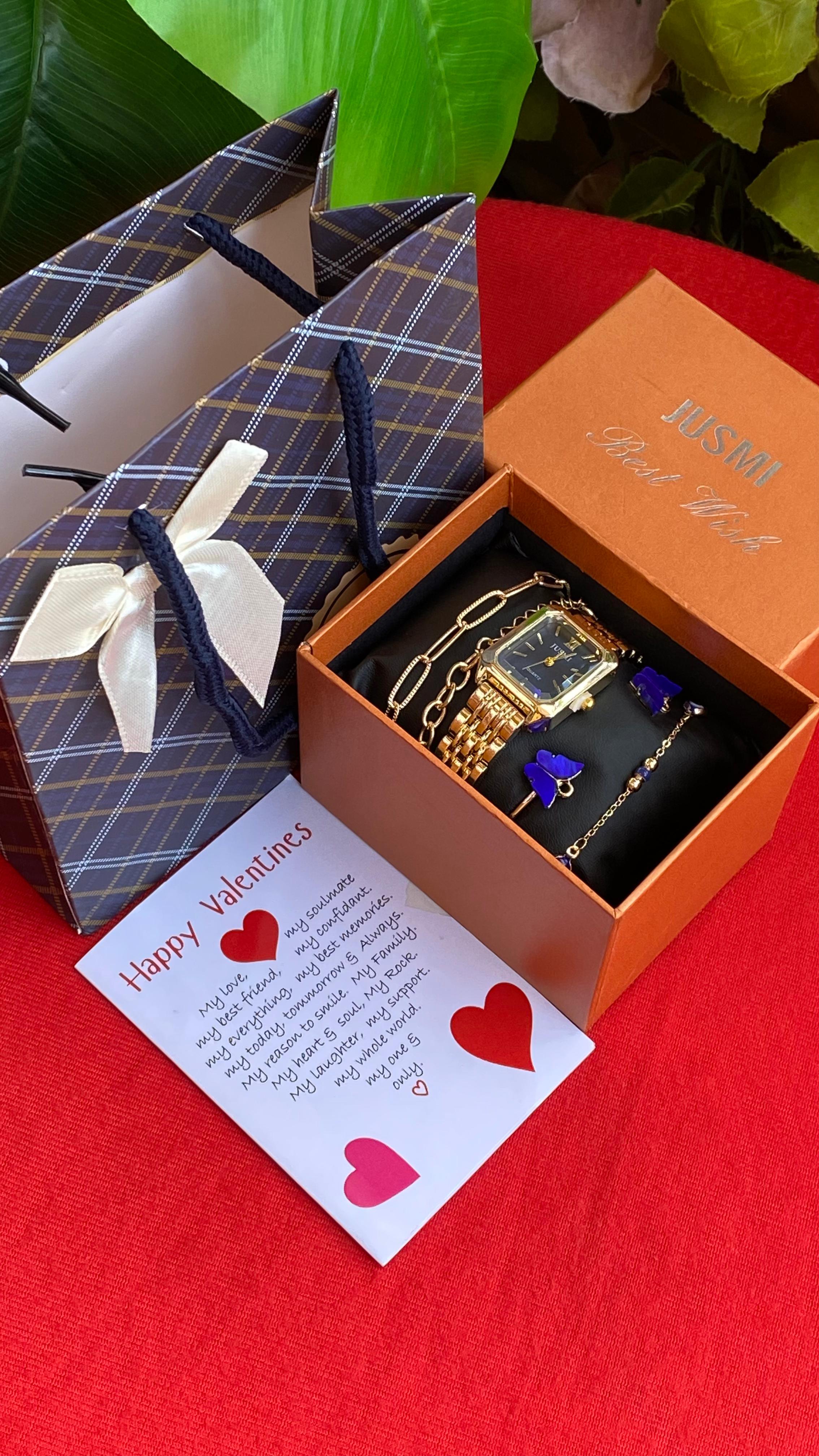 HOT VALENTINES LADIES GIFT SET 

💐Watch
💐Bracelets
💐Box
💐Card&Bag