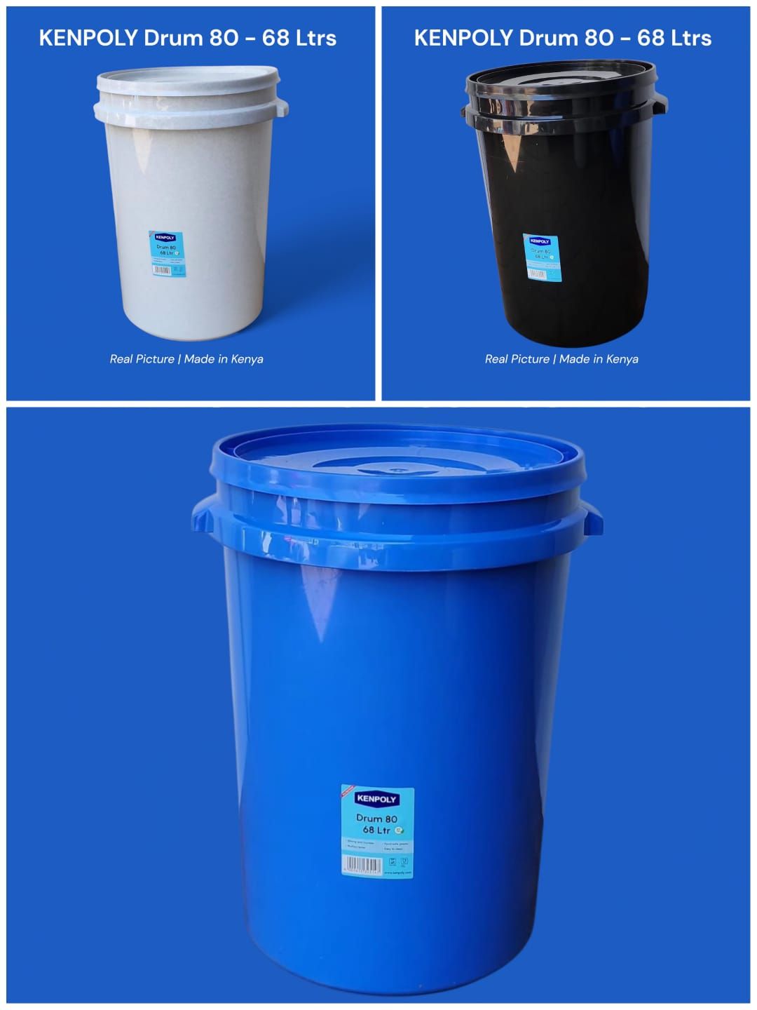 KENPOLY SUPER DRUM – 68LITRES
 Large 68-litre capacity
✅ Strong & durable plastic
✅ Secure lid for safe storage
✅ Ideal for water, grains & general storage